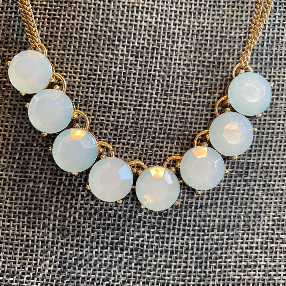 Gold tone Necklace with Opalescent White Faceted Stones